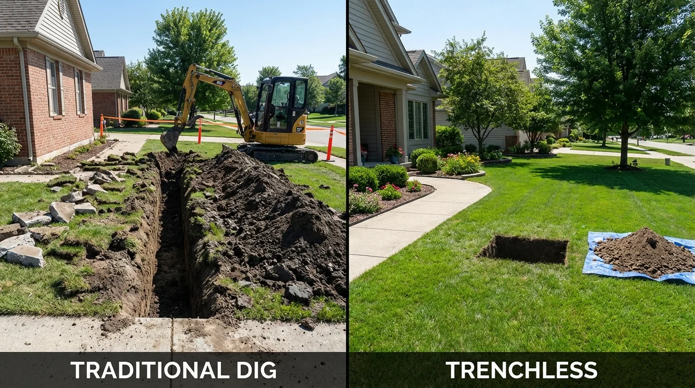 Trenchless sewer repair with minimal yard damage versus traditional excavation in Carthage, MO